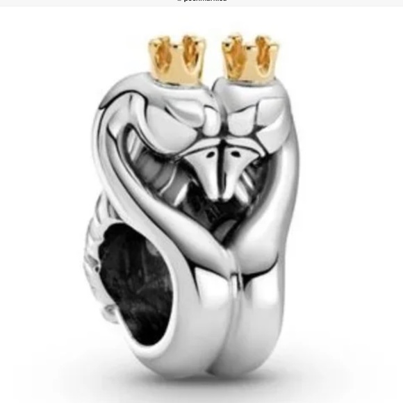 Pandora two tone Swans charm with 14k crowns - Picture 1 of 7